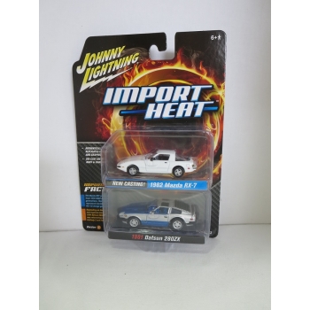 Johnny Lightning 1:64 Import Heat 2-pack Mazda RX-7 1982 white & Datsun 280 ZX 1981