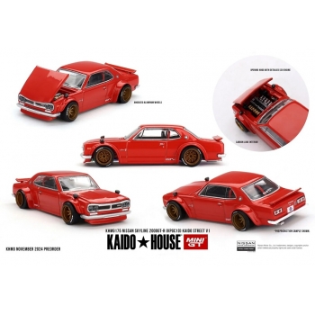 Mini Gt 1:64 Nissan Skyline GT-R (KPGC10) Kaido Street V1 1969 red