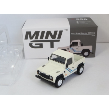 Mini GT 1:64 Land Rover Defender 90 Pickup RHD white blue stripes
