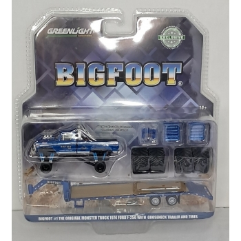 Greenlight 1:64 Ford F250 1974 Monster Truck on Gooseneck Trailer Bigfoot #1 The Original Monster Truck